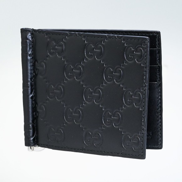 Gucci Leather ssima Clip Wallet Money Black - Picture 1 of 5